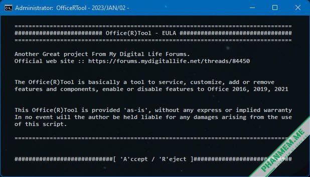 OfficeRTool v16.3.0 cài đặt, kích hoạt và cấu hình Office 2016, 2019, 2021 3 Accept OfficeRTool