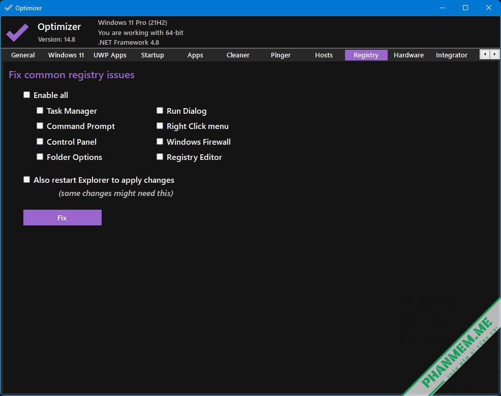 Optimizer 16.7 by hellzerg | Tối ưu hóa Windows 10, 11 9 registry Optimizer