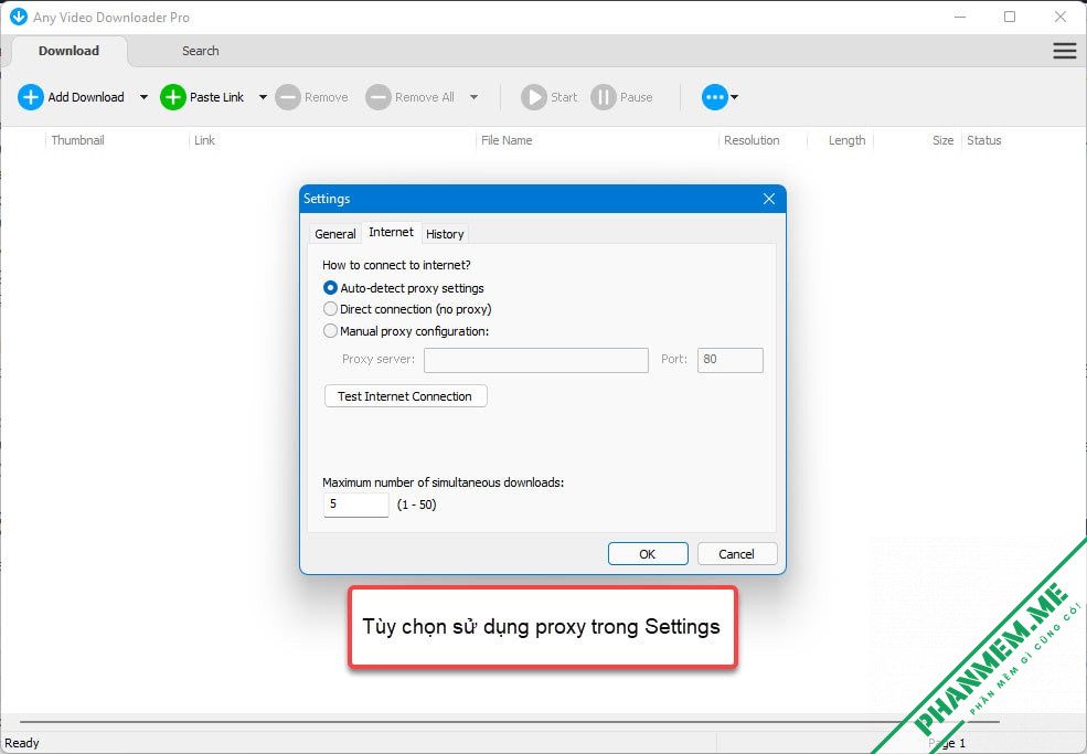 Any Video Downloader Pro 10.2.3 - Phần mềm Download Video Facebook, Youtube 4 Sử dụng Proxy Any Video Downloader Pro