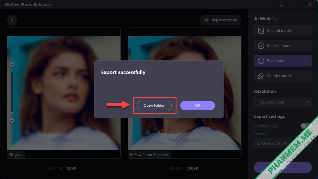 HitPaw Photo Enhancer 2.2.3.2 + Portable - App làm rõ ảnh mờ 6 Phục hồi ảnh mờ thành công