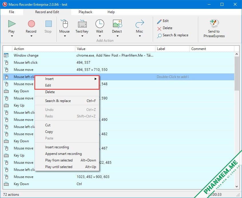 Download Macro Recorder Enterprise 3.0.56 + License Key 3 Chính sửa bản ghi thao tác chuột bàn phím