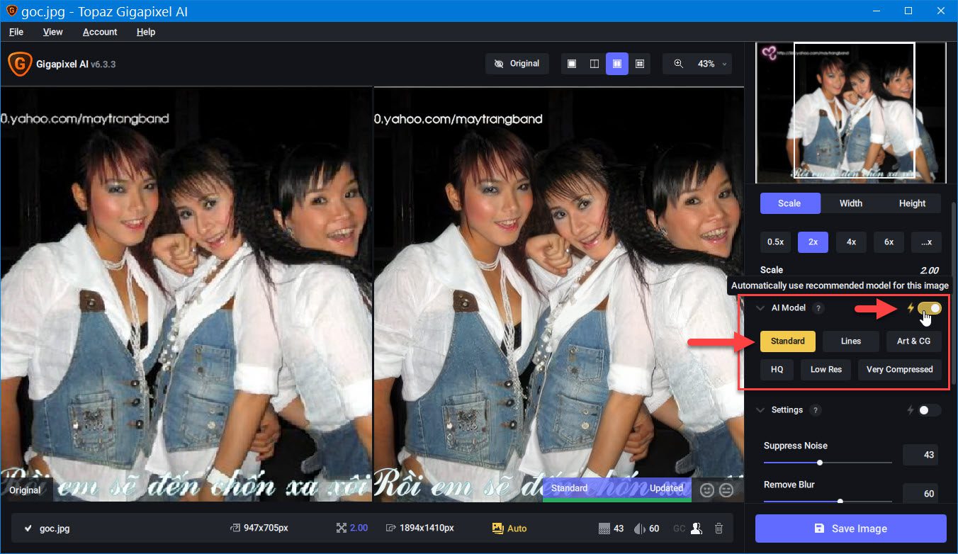 Topaz Gigapixel v1.1.3 - Làm rỏ nét, tăng chất lượng hình ảnh 6 Automatically use recommended model for this image