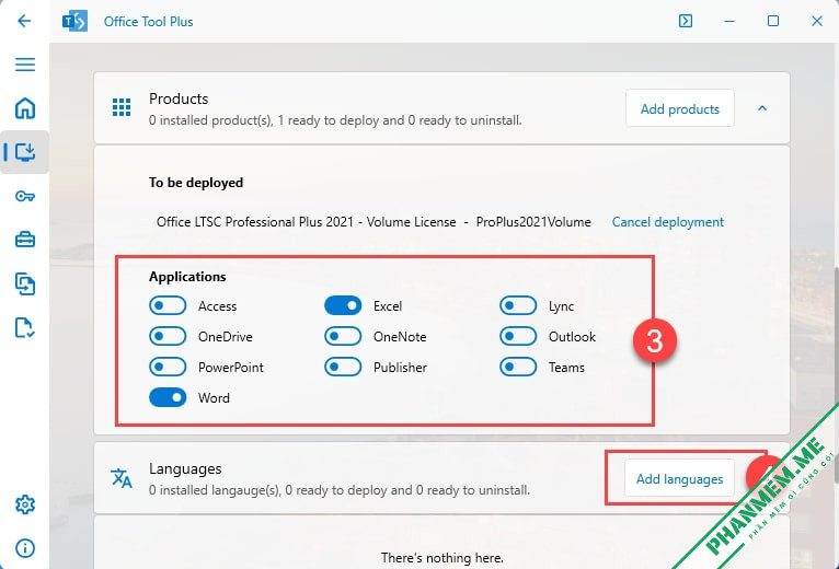 Office Tool Plus 10.17.9.0 - Tải, Cài, Tạo File ISO Office/Viso/Project 2016/2019/2021/365 5 Chọn ứng dụng Office muốn cài