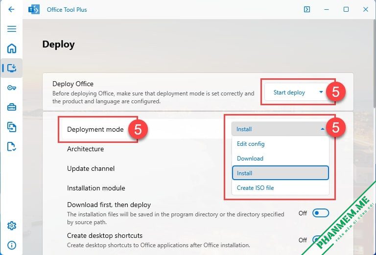 Office Tool Plus 10.17.9.0 - Tải, Cài, Tạo File ISO Office/Viso/Project 2016/2019/2021/365 7 Start deploy Office
