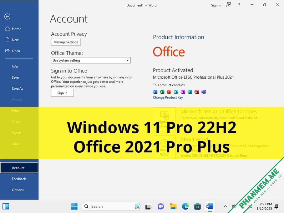 Windows 11 Pro 22H2 có Office 2021 bypass TPM 2.0 và Secure Boot 2 Windows 11 Pro 22H2, có cài sẵn Office 2021 Pro Plus