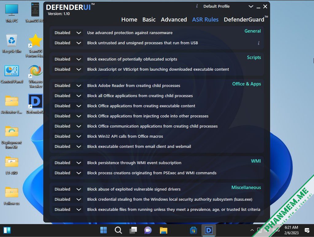 PowerFull OS - Win 11 Lite - bỏ qua yêu cầu TPM tác giả Jerry_Xristos 6 PowerFull OS DefenderUI ASR Rules
