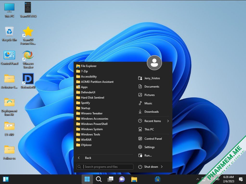 PowerFull OS - Win 11 Lite - bỏ qua yêu cầu TPM tác giả Jerry_Xristos 32 PowerFull OS - Jerry_Xristos - Start Menu