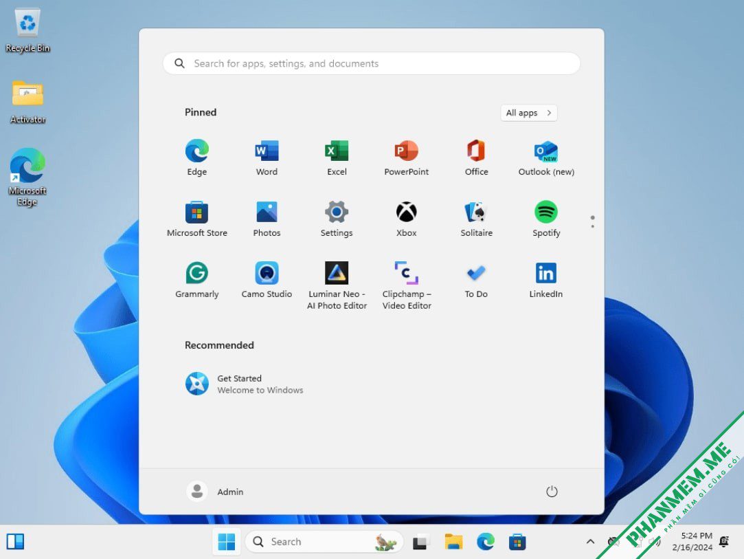 Windows 11 Pro 23H2 bỏ qua yêu cầu TPM, có sẵn Office 2021 Pro Plus 3 Windows 11 23H2 Start Menu