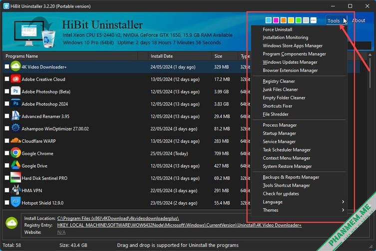 HiBit Uninstaller 4.0.10 - Gỡ cài đặt triệt để phần mềm, ứng dụng 3 HiBit Uninstaller Tools