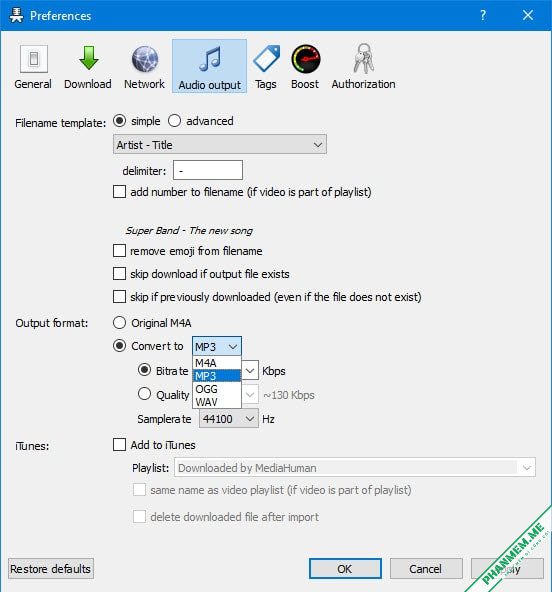 MediaHuman YouTube to MP3 Converter 3.9.19 (1803) - Youtube MP3 Download 2 MediaHuman YouTube to MP3 Converter định dạng âm thanh