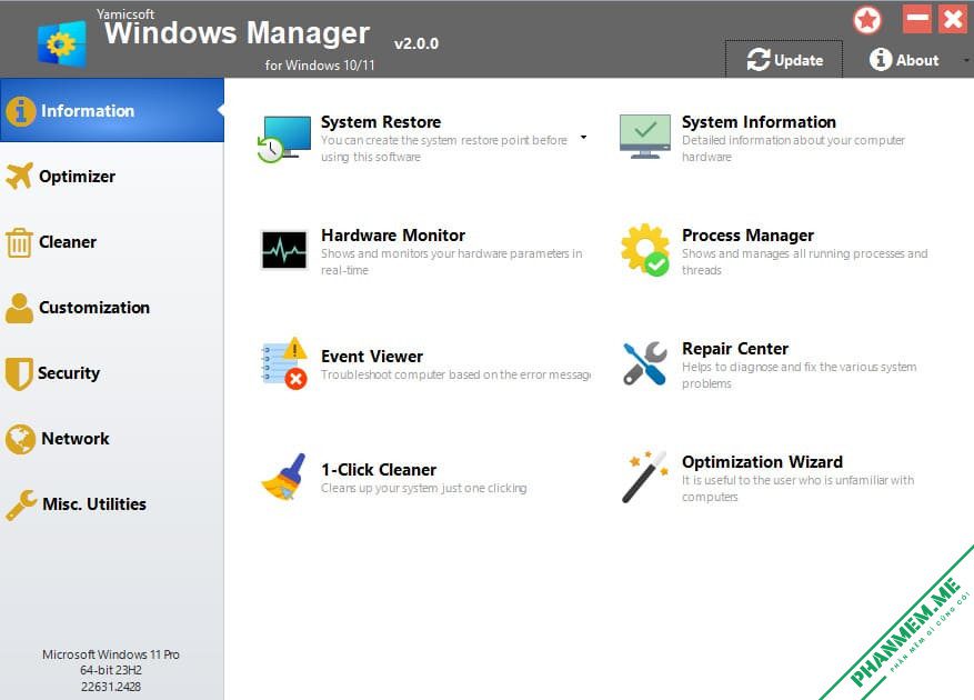 Tải Yamicsoft Windows Manager 2.3.3.0 - tối ưu Windows 10 / 11 3 Yamicsoft Windows Manager - Tối ưu Windows 10 / 11