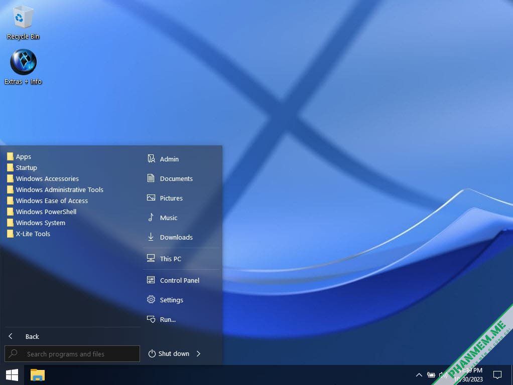 Windows 10 22H2 Pro Lite: Windows X-Lite 'Optimum 10' Classic 3 Windows X-Lite 'Optimum 10' Classic - Start Menu