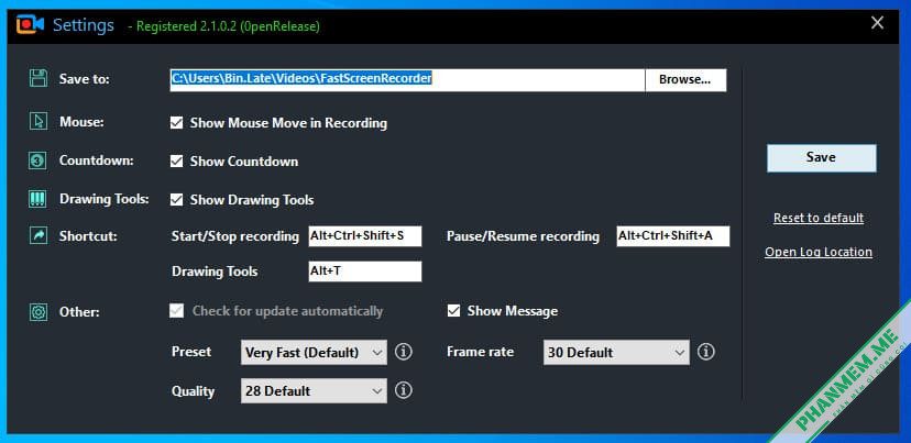 Fast Screen Recorder 2.1.0.18 - Chụp, Quay màn hình, Ghi Âm 6 Fast Screen Recorder Settings