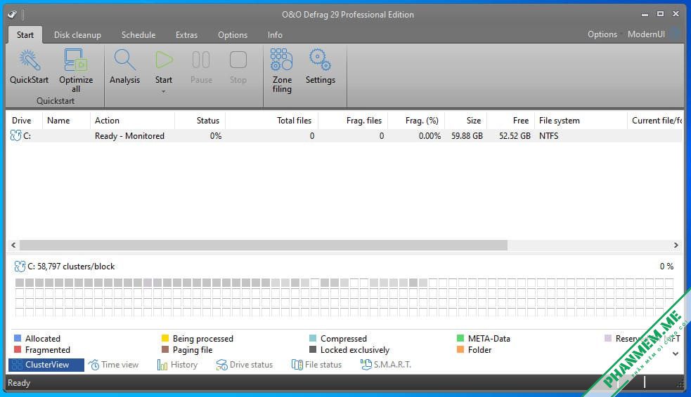 O&O Defrag 30 Professional & Server - Chống phân mảnh ổ cứng 4 O&O Defrag Classic View