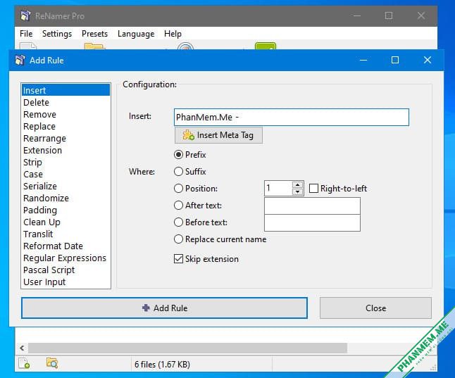 ReNamer Pro 7.9 - Phần mềm đổi tên file, thư mục hàng loạt 2 Thêm quy tắc đổi tên ReNamer Pro