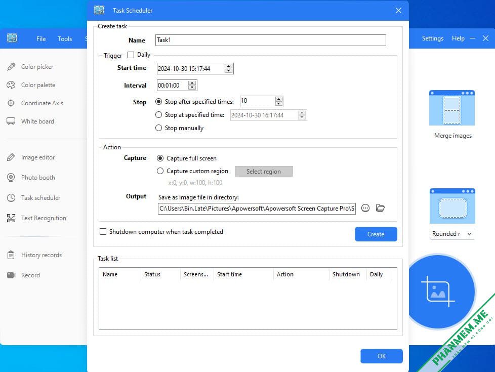 Apowersoft Screen Capture Pro 1.5.5.0 - Chụp ảnh màn hình 4 Apowersoft Screen Capture Pro Task Scheduler.jpg