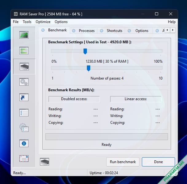 RAM Saver Professional 26.3.1 - Tối ưu RAM cho máy tính Windows 4 RAM Saver Professional - Benchmark Settings