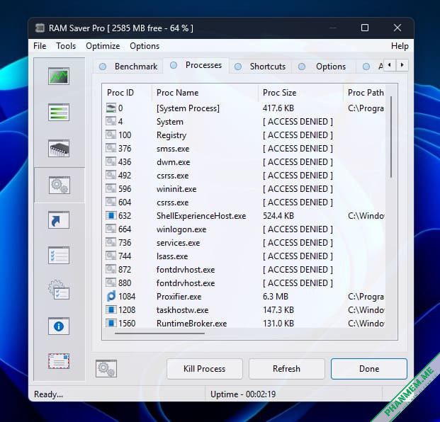 RAM Saver Professional 26.3.1 - Tối ưu RAM cho máy tính Windows 3 RAM Saver Professional - Processes
