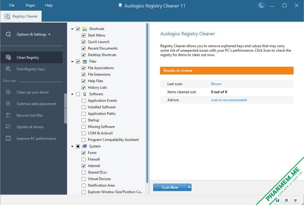 Auslogics Registry Cleaner 11.1.0.1 - Tối ưu, dọn dẹp Registry 2 Auslogics Registry Cleaner