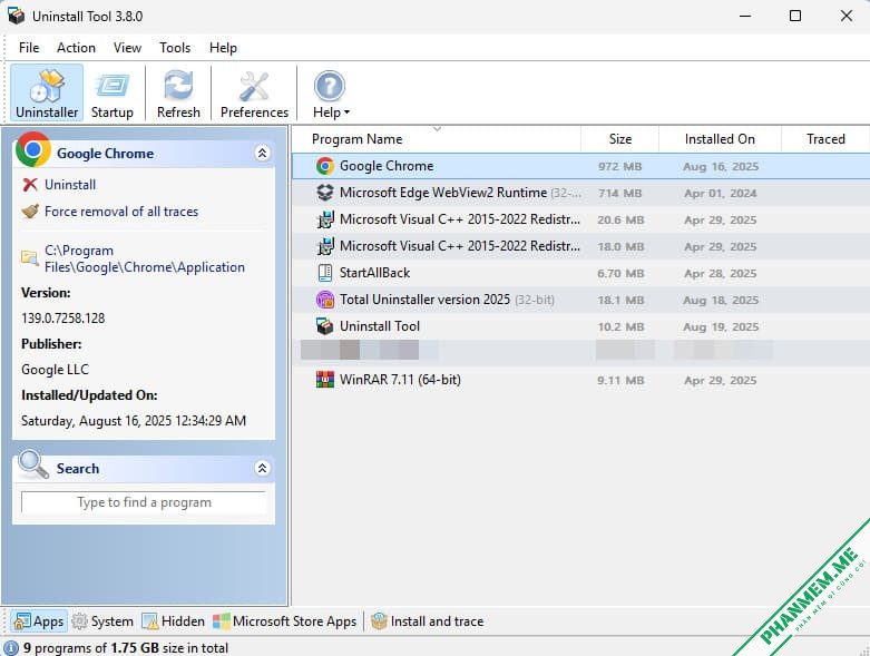 Uninstall Tool 3.8.1.5740: Gỡ cài đặt phần mềm triệt đễ 2 Uninstall Tool: Gỡ cài đặt phần mềm triệt đễ
