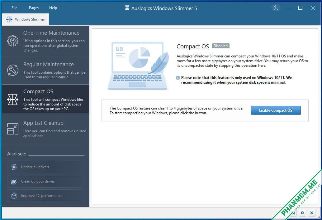 Auslogics Windows Slimmer 5.1.0.1 - Dọn dẹp, tối ưu Windows 4 Compact OS